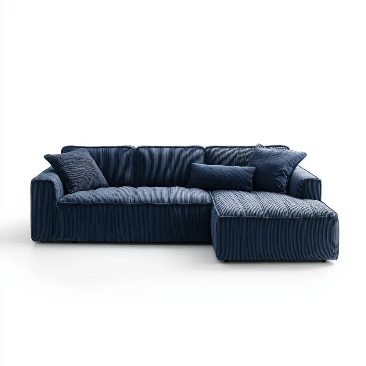 Canapé d'angle 3 places avec méridienne droite bleu marine en velours côtelé polyester 250 x 160 x 85 cm