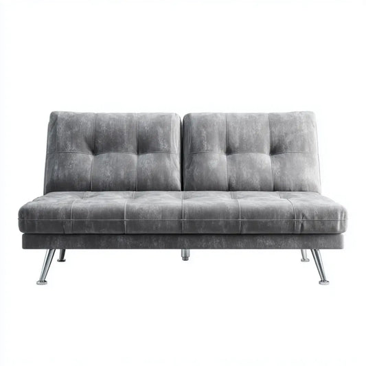 Canapé-lit convertible 3 places gris droit 180 x 84 x 83 cm en similicuir PU