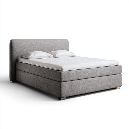 Lit double tapissé gris 160 x 200 cm polyester forme rectangulaire