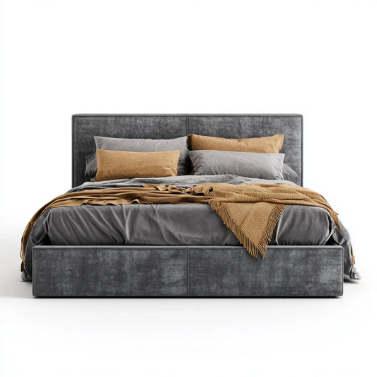 Lit double rectangulaire gris anthracite 160 x 200 cm en velours de polyester