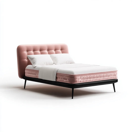 Lit double avec matelas rose poudré et noir 160 x 200 cm en polyester et acier rectangulaire
