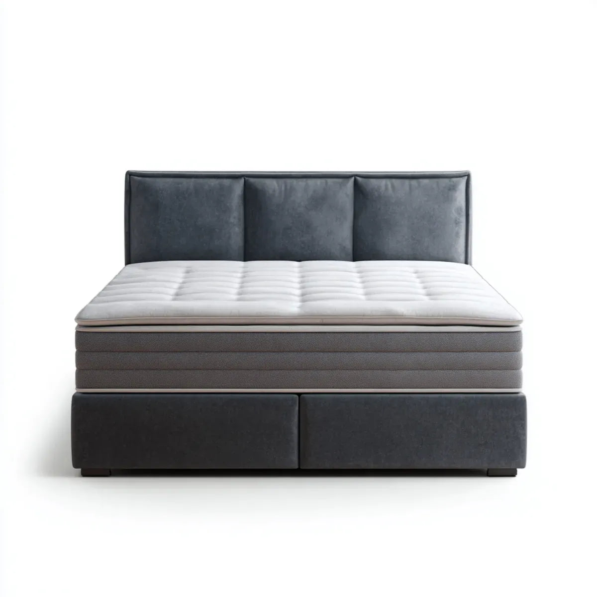 Lit double capitonné avec matelas gris anthracite 160 x 200 cm en velours polyester rectangulaire
