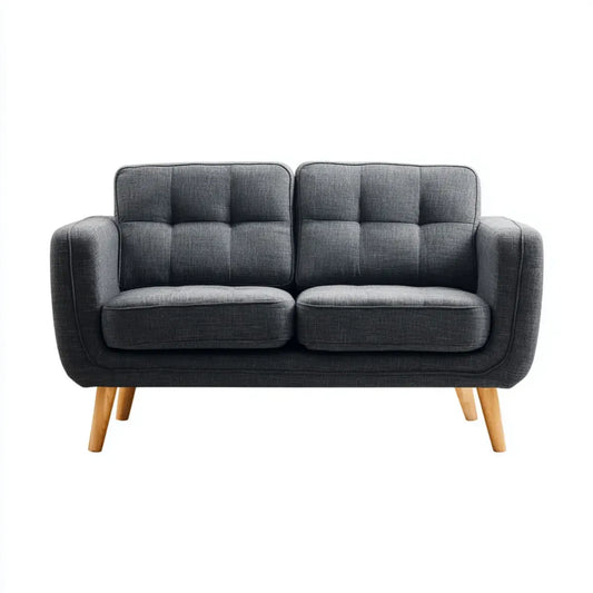Canapé 2 places gris anthracite en polyester avec pieds en bois massif 130 x 78 x 84 cm