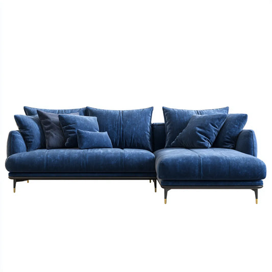 Canapé d'angle avec méridienne à droite bleu nuit en velours de polyester 300 x 170 x 85 cm