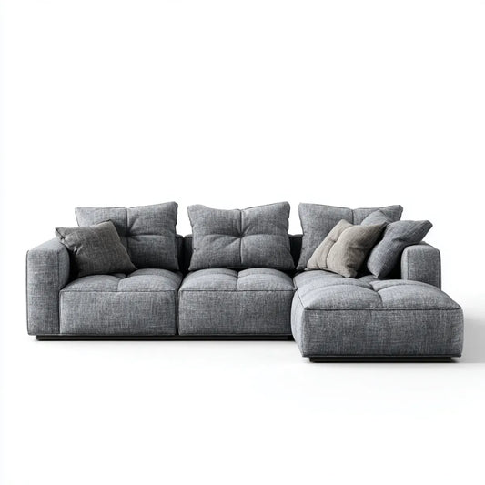 Canapé d'angle droit 4 places gris en polyester avec méridienne L 290 x P 170 x H 88 cm