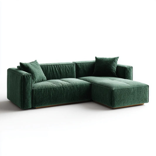 Canapé d'angle 3 places vert foncé en polyester côtelé forme L 230 x 150 x 78 cm