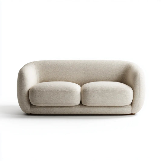 Canapé 2 places beige en polyester bouclette 180 x 92 x 75 cm forme arrondie